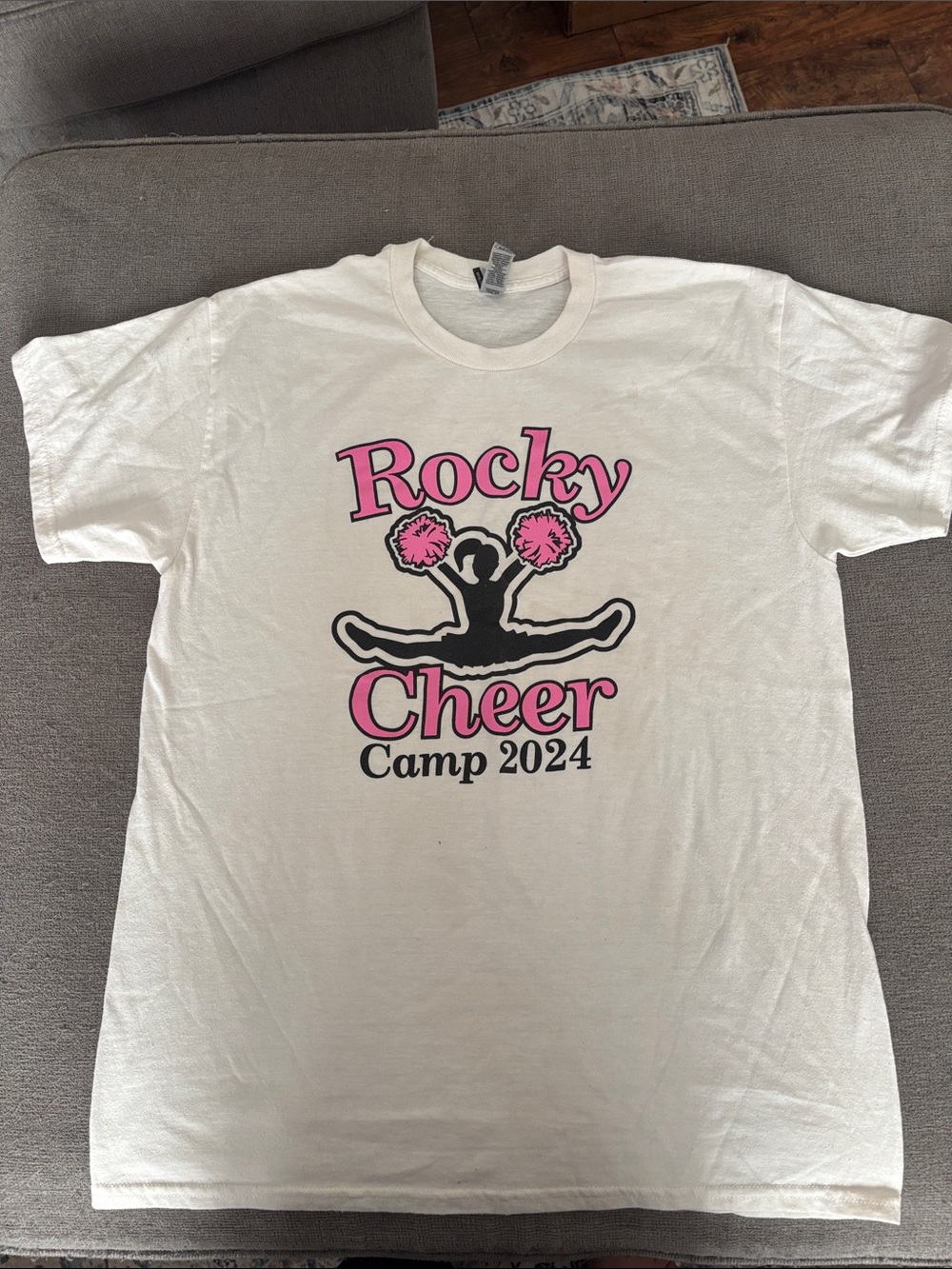 Gildan White Tee with Pink & Black Cheer Graphic